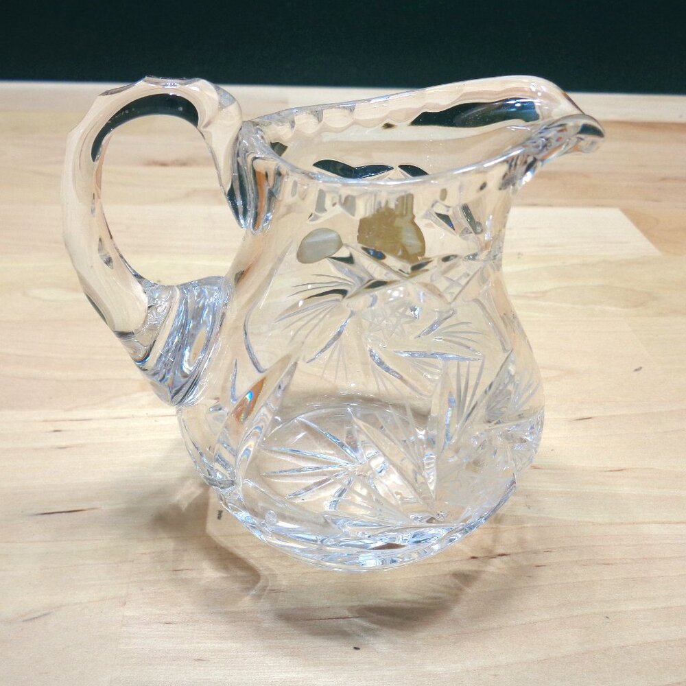 SET OF 3 VINTAGE BOHEMIA LEAD CLEAR CRYSTAL PINWHEEL PITCHER, BOWL AND BASKET